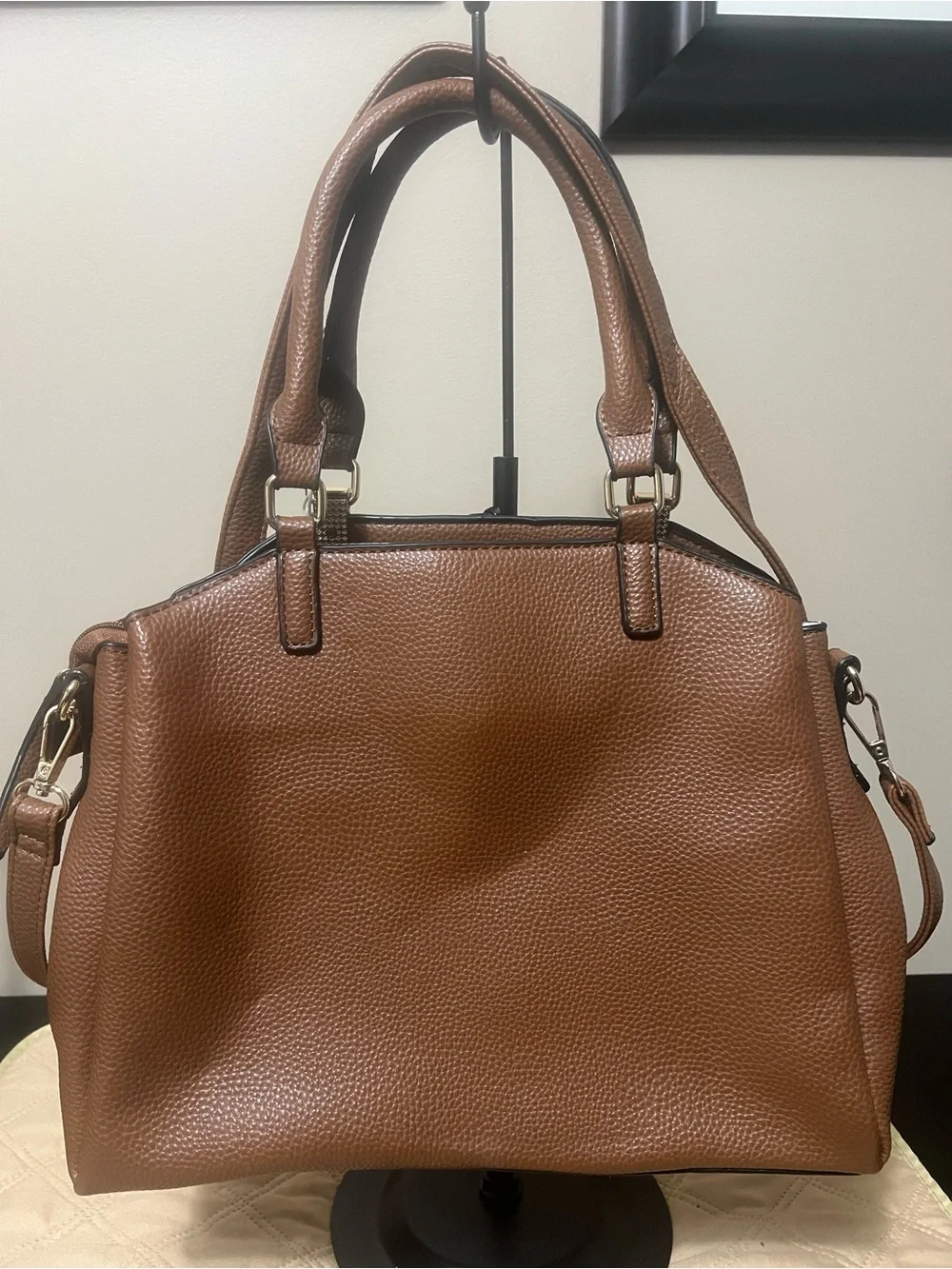 Classic Pebbled Brown Leather Shoulder Bag with Top Handles